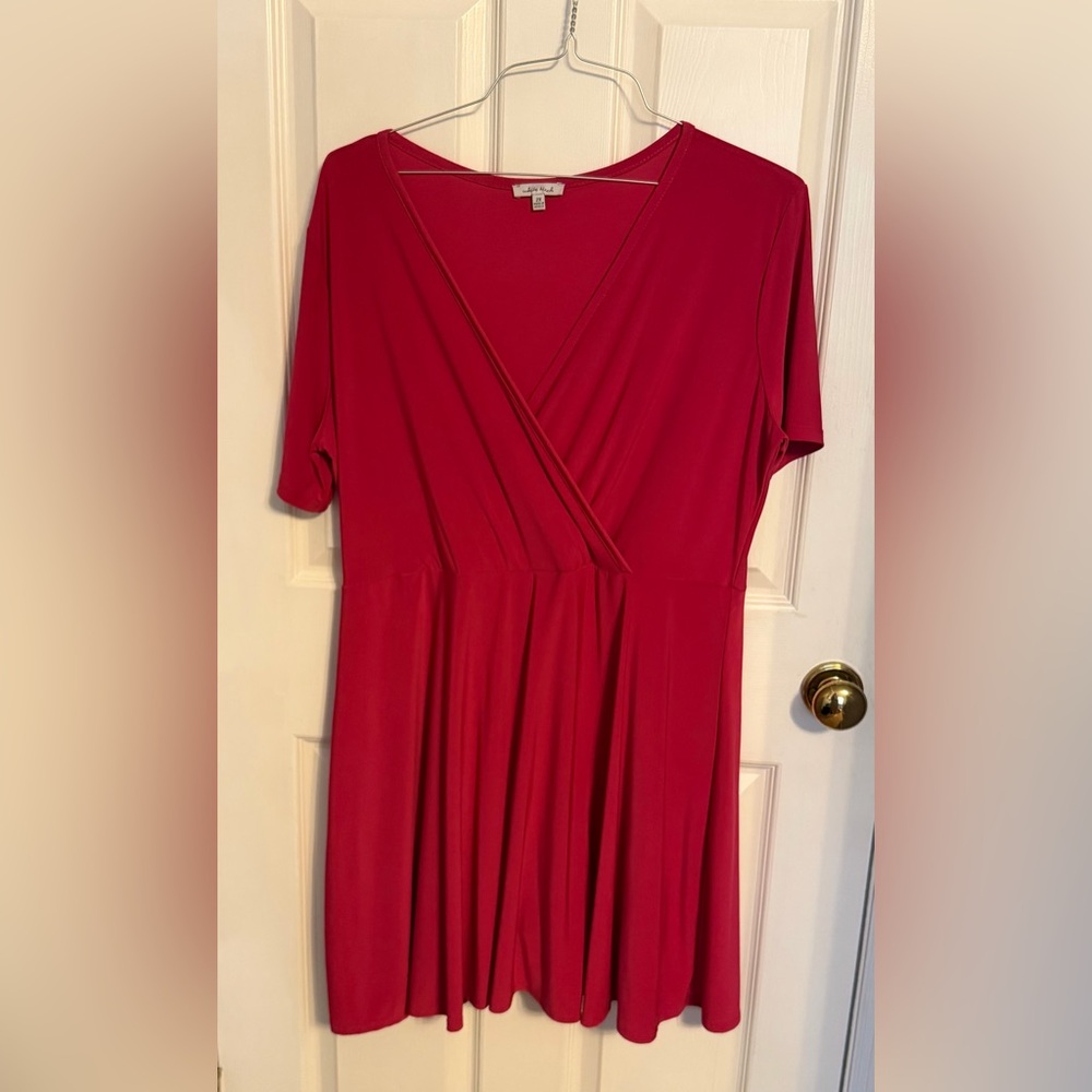White Birch (Soft surroundings) Faux Wrap Dress/Romper in Cranberry, 2X.
